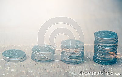 Rows of Thai coins Stock Photo