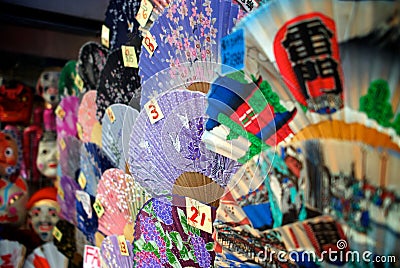 Rows of traditional hand fans for sale in Tokyo. Editorial Stock Photo