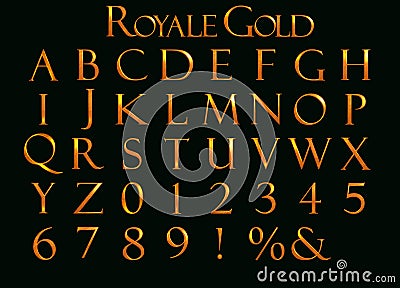 Royale gold fantasy alphabet 3D rendered letters Cartoon Illustration