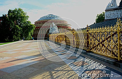 The Royal Albert Hall & Albert Memorial. Detail of gold fencing. Kensington. London. UK Editorial Stock Photo