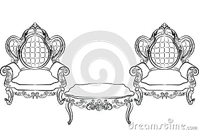 Royal Armchair and table set Vector Illustration