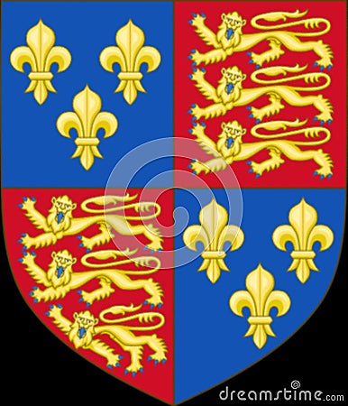 Glossy glass Royal Arms of England and France used intermittently 1399-1603 Stock Photo