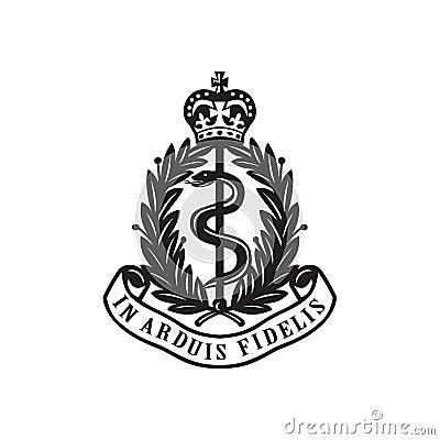 Royal Army Medical Corps or RAMC Badge Retro Black and White Vector Illustration