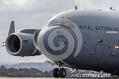 Royal Australian Air Force RAAF Boeing C-17A Globemaster III Large military cargo aircraft A41-206 from 36 Squadron Editorial Stock Photo