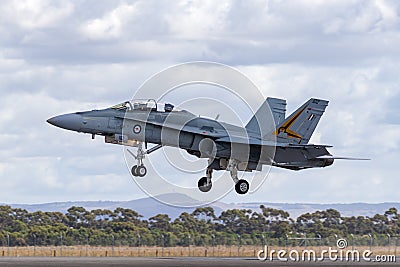 Royal Australian Air Force RAAF McDonnell Douglas F/A-18B Hornet multirole fighter aircraft A21-102 from 2 Operational Conversio Editorial Stock Photo