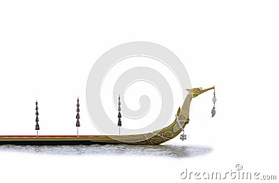Royal Barge Suphannahong Thai ancient wooden boat floating on river in white background Stock Photo