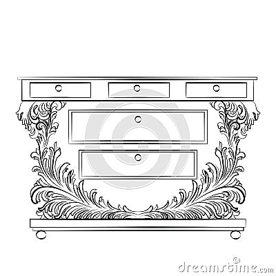 Royal Baroque Vector Classic Commode table furniture Vector Illustration