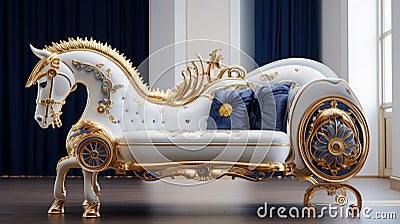 Baroque-inspired Horsedrawn Couch With Gold Trim And Intricate Details Stock Photo