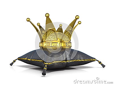 Royal black leather pillow and golden crown Cartoon Illustration