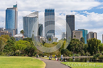 Royal Botanic Garden alley with Sydney CBD on the background Editorial Stock Photo