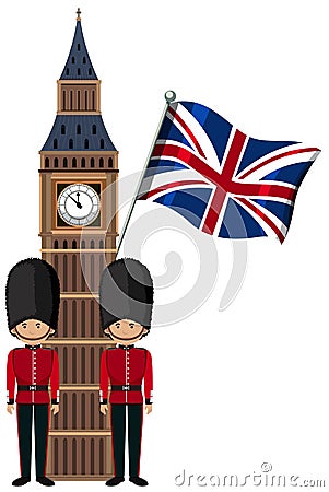 Royal British Soldier Uniform at Bib Ben Tower Vector Illustration