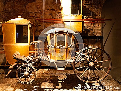 Royal carriage at the Royal Museum of Stockholm. Stockholm. Sweden 08.2019 Editorial Stock Photo