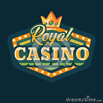 Royal casino green retro sign flat illustration Vector Illustration