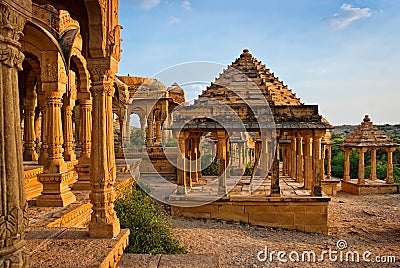 The royal cenotaphs at Bada Bagh in Jaisalmer, Rajasthan, India. Stock Photo