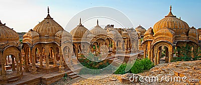 The royal cenotaphs of historic rulers, also known as Jaisalmer Stock Photo