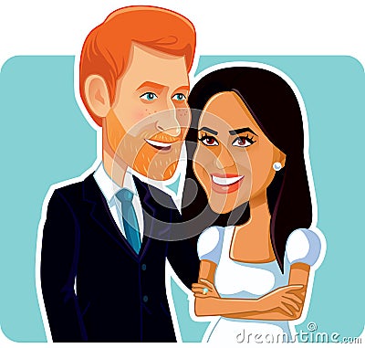 Meghan Markle and Prince Harry Vector Editorial Caricature Vector Illustration