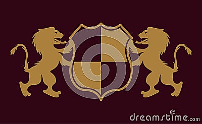 Royal crest two lions holding shield vector emblem Vector Illustration
