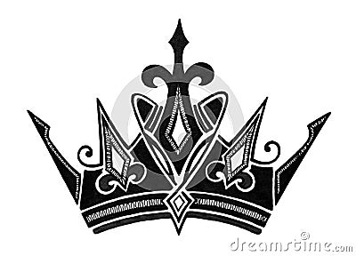 Royal crown design in black and white for King Queen Prince or Princess, or success concept Cartoon Illustration