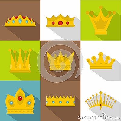 Royal crown icon set, flat style Vector Illustration