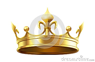 Royal crown for king and queen. Royalty and monarchy authority symbol, heraldic golden shiny element Vector Illustration