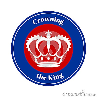 Royal crown on a round red and blue background Vector Illustration