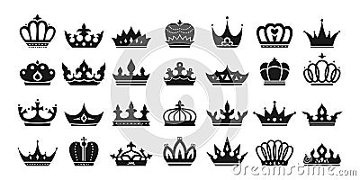 Royal crown sign set king queen heraldic icon Vector Illustration