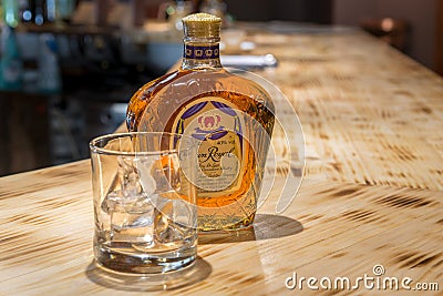 Royal Crown Whiskey in a Mexican restaurant in Andorra in Winter 2020 Stock Photo