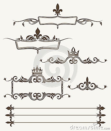 Royal crowns and fleur de lys ornate frames Vector Illustration