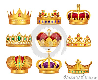 Royal Crowns Set Vector Illustration