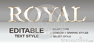 Royal editable text effect, golden premium graphic style template. Customizable elite typographic style. Vector Vector Illustration