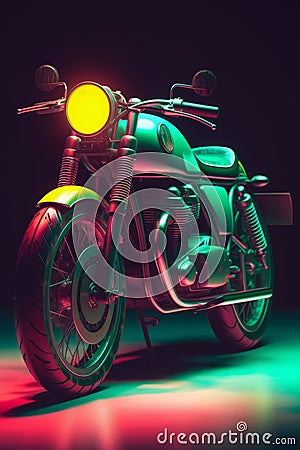 royal enfield with neon effect generative AI Stock Photo