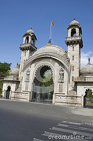 Royal entrance gate of The Lakshmi Vilas Palace Stock Photo