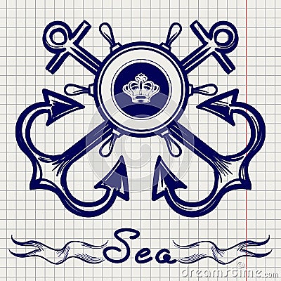 Royal fleet emblem on notebook page Vector Illustration