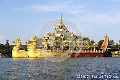 The Royal Floating Barge, Karaweik Lake Yangon, Burma Stock Photo