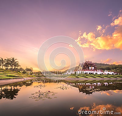 Royal Flora Ratchaphruek Park at sunset Chiang Mai Stock Photo