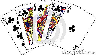 Royal flush clubs playing cards Vector Illustration