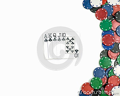 Royal flush clubs poker combination. Isolated Stock Photo