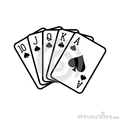 Royal flush of spades, playing cards deck colorful illustration. Vector Illustration