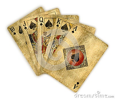 Royal flush of Vintage spades cards Stock Photo