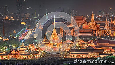 Royal funeral pyre of princess at night in Bangkok. Editorial Stock Photo