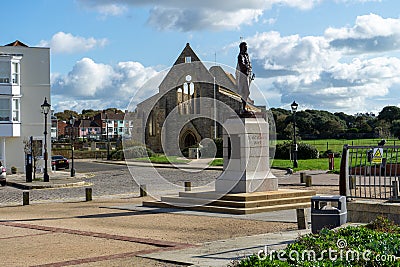 The Royal garrison church in old portsmouth with a statue of Admiral Nelson Editorial Stock Photo