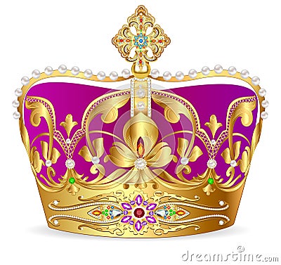 royal gold crown with jewels and ornament Vector Illustration