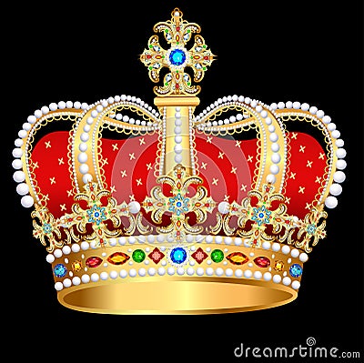 royal gold crown with precious stones and jewelry Vector Illustration