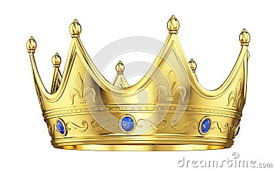 Royal gold crown with sapphires isolated on white Stock Photo