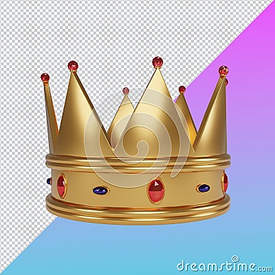 Royal gold crown with sapphires isolated on white. 3d rendering. clipping paht Stock Photo