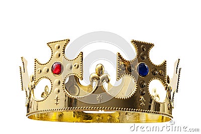 Royal gold, regal attire and royalty concept theme with a king s golden crown isolated on white background with a clip path cut Stock Photo