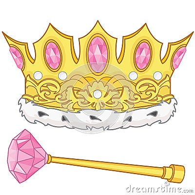 Royal golden crown and scepter Vector Illustration