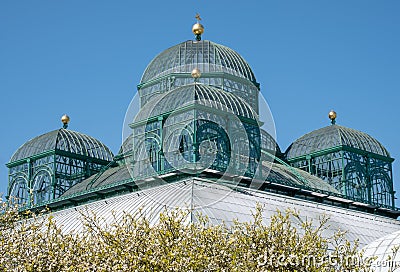 Royal Greenhouses at Laeken, Brussels, Belgium, composed of a complex of a number of greenhouses including the Congo Greenhouse Stock Photo