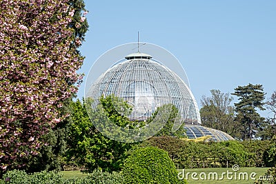 The Royal Greenhouses at Laeken, Brussels, Belgium, composed of a complex of a number of greenhouses. Editorial Stock Photo