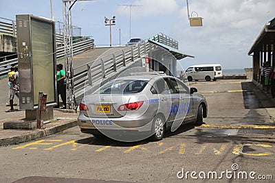 Royal Grenada Police Force car at St. George`s. Editorial Stock Photo